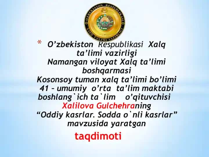 Oddiy kasrlar. Sodda o‘nliklar