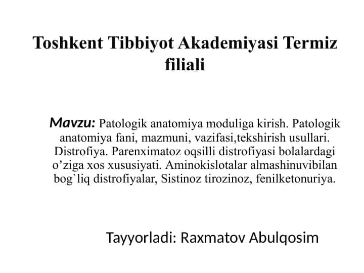 Patologik anatomiya moduliga kirish