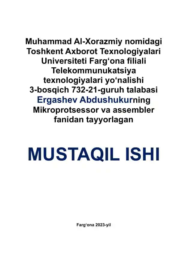 Mustaqil ish: Manzillash rejimlari