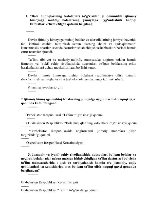 Ijtimoiy himoyaga muhtoj bolalar va nogiron bolalar uchun maxsus ta'lim dasturlari