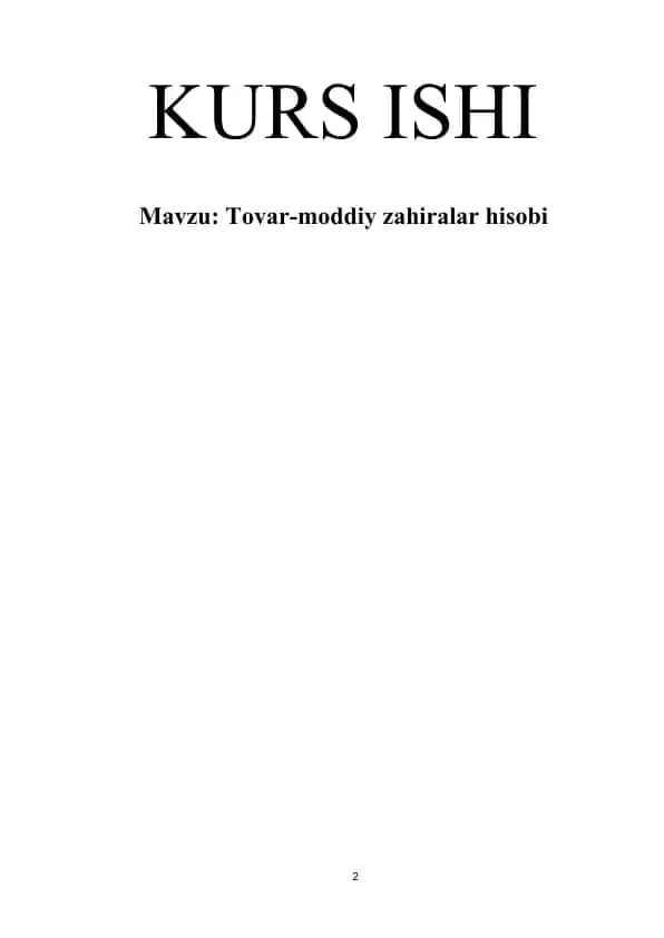 Tovar-moddiy zahiralar hisobi
