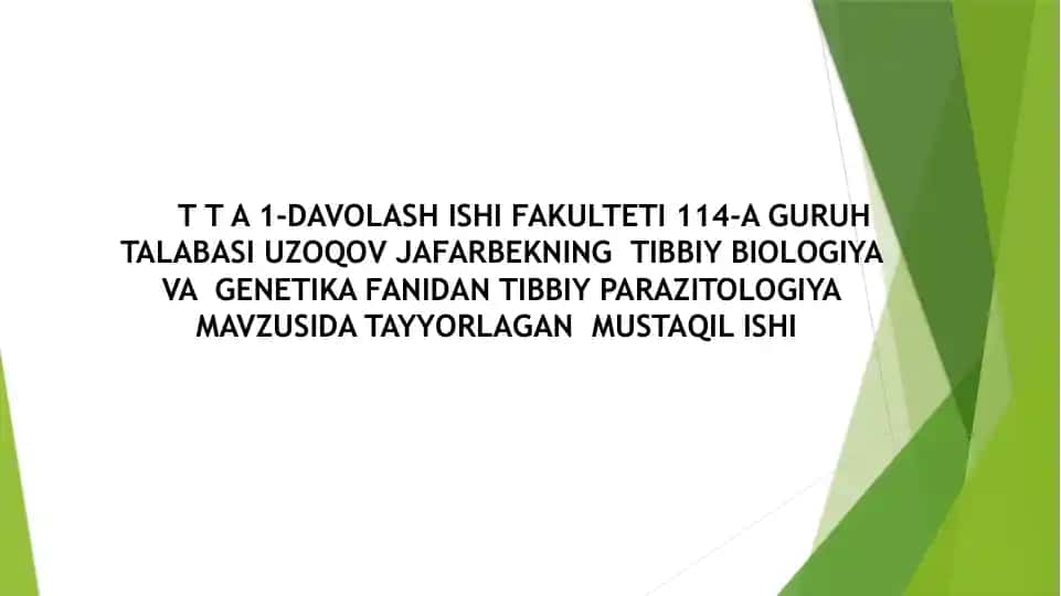 Tibbiy Parazitologiya Mustaqil Ishi