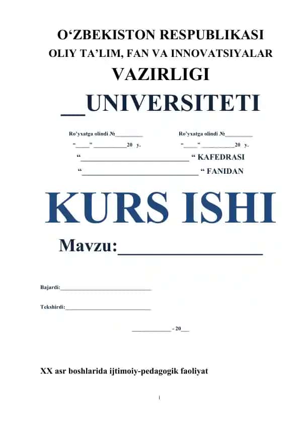 Ijtimoiy pedagogika bo‘yicha kurs ishi