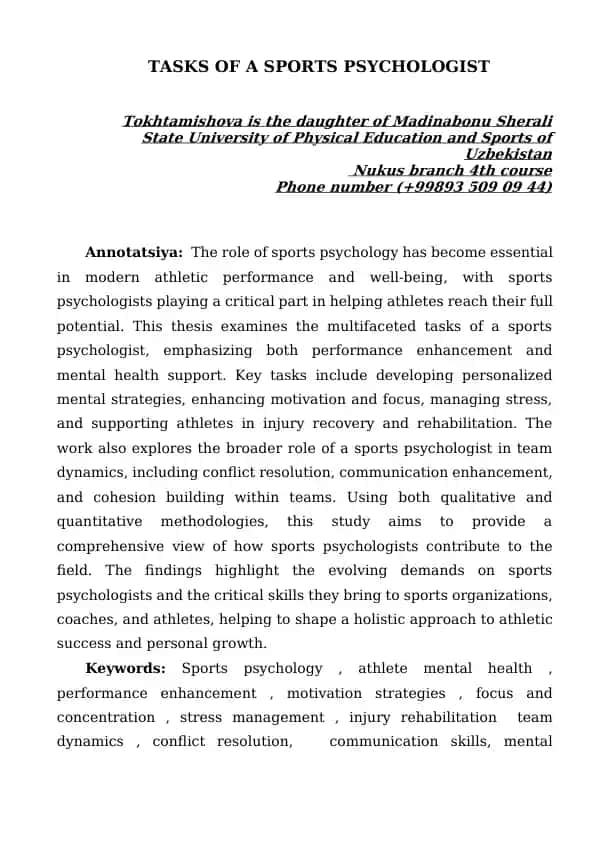 Tasks of a Sports Psychologist