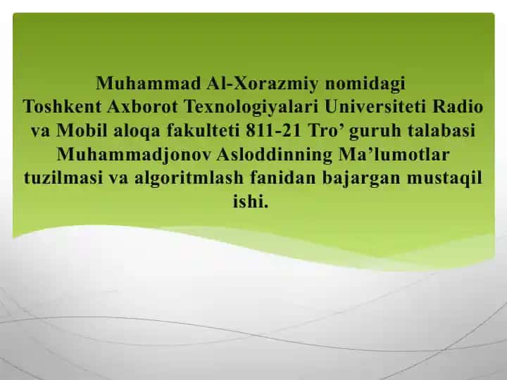 DEK. DEKNI MASSIV YORDAMIDA IFODALASH VA ULAR USTIDA AMAL BAJARISH ALGORITMI