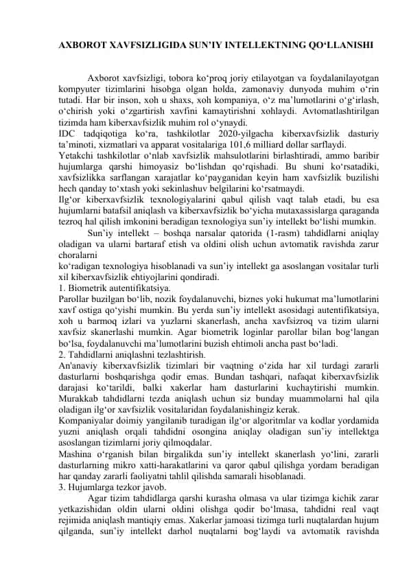 Axborot xavfsizligi sun’iy intellektning qo‘llanishi