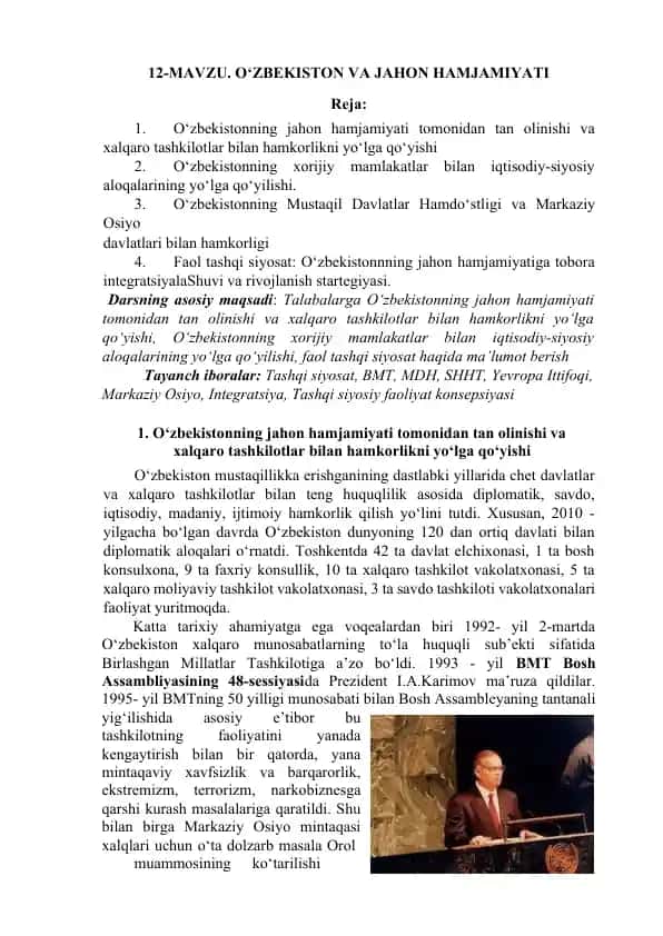 O‘zbekiston va Jahon Hamjamiyati