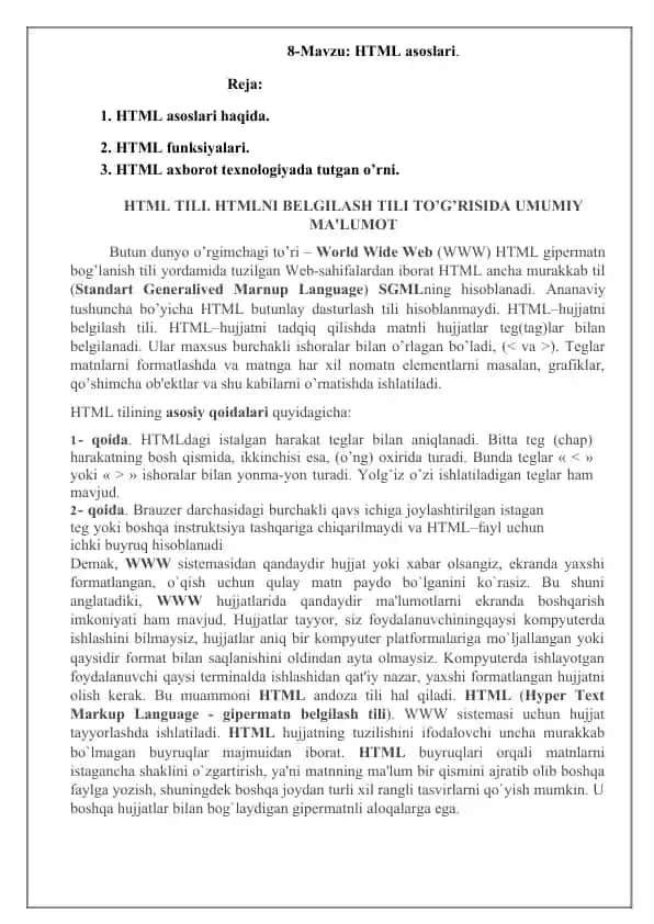 HTML asoslari