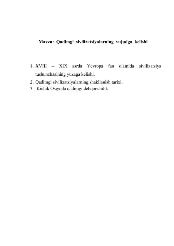 Qadimgi sivilizatsiyalarning vujudga kelishi