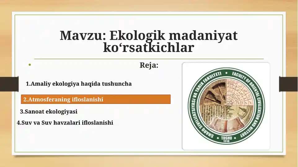 Ekologik madaniyat koʻrsatkichlar