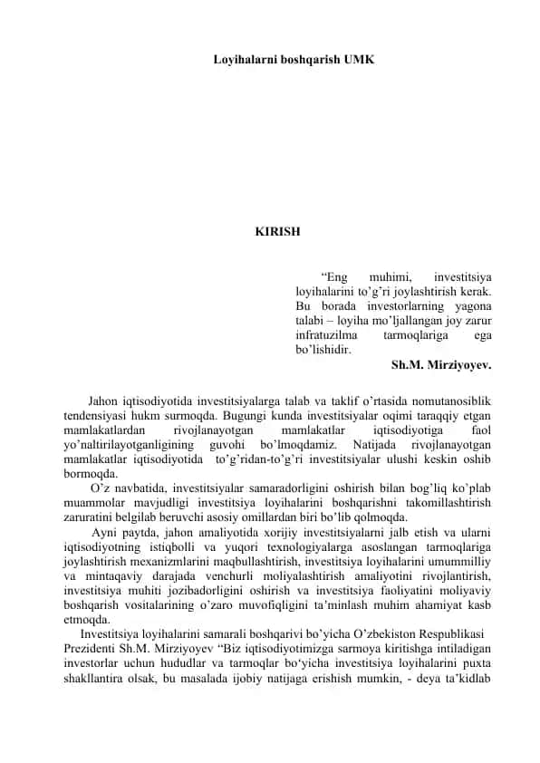 Loyihalarni boshqarish UMK