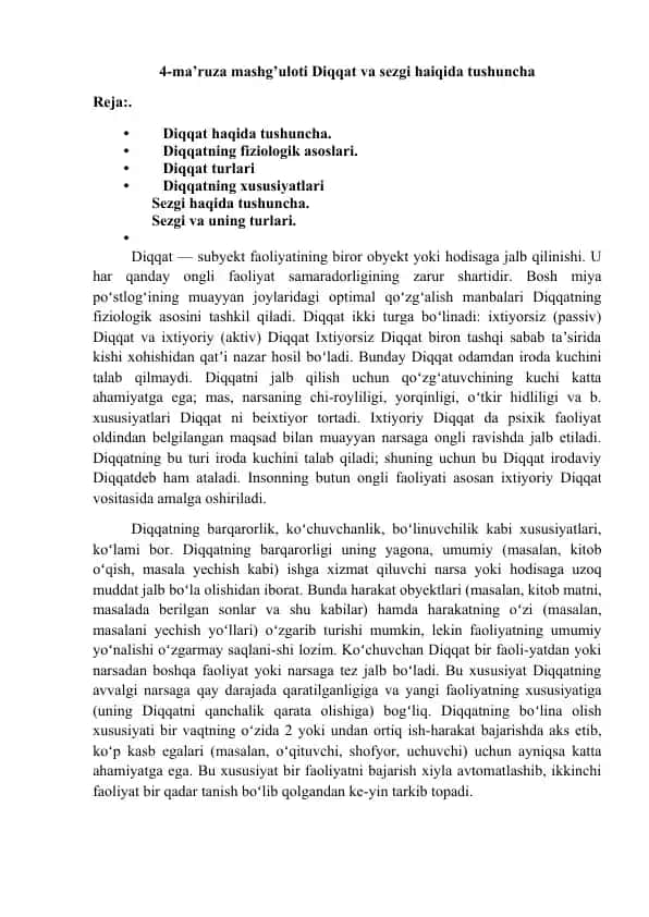Diqqat va Sezgi haqida tushuncha