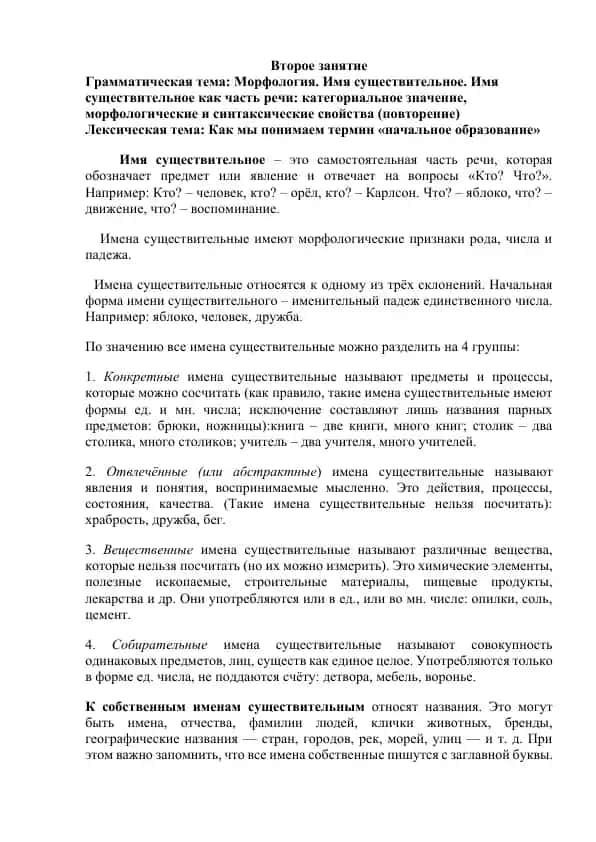 Грамматика. Имя существительное
