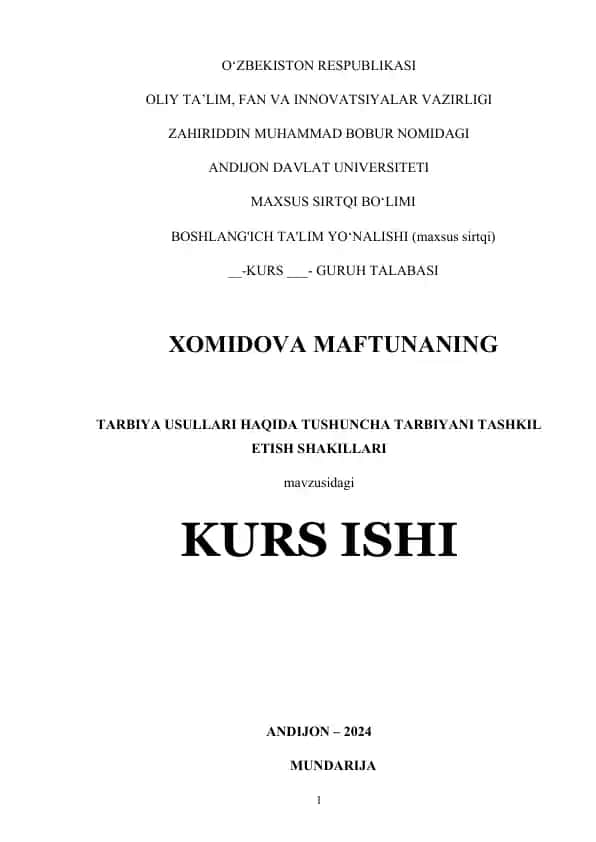 Tarbiya Usullari Haqida Tushuncha Tarbiyani Tashkil Etish Shakillari