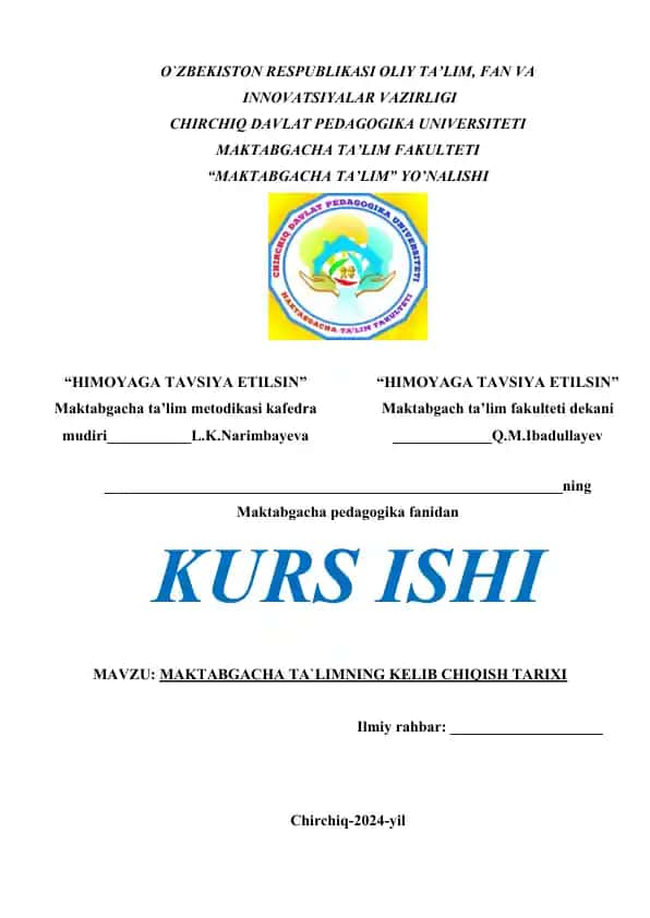 MAKTABGACHA TA`LIMNING KELIB CHIQISH TARIXI