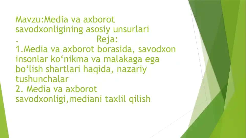 Mediava axborot savodxonligining asosiy unsurlari