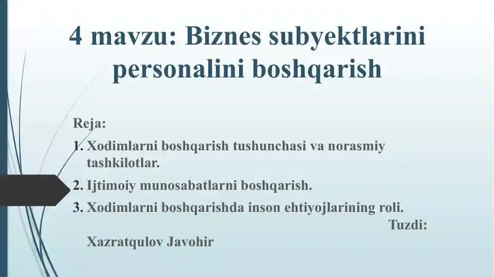 Biznes Subyektlarini Personalni Boshqarish