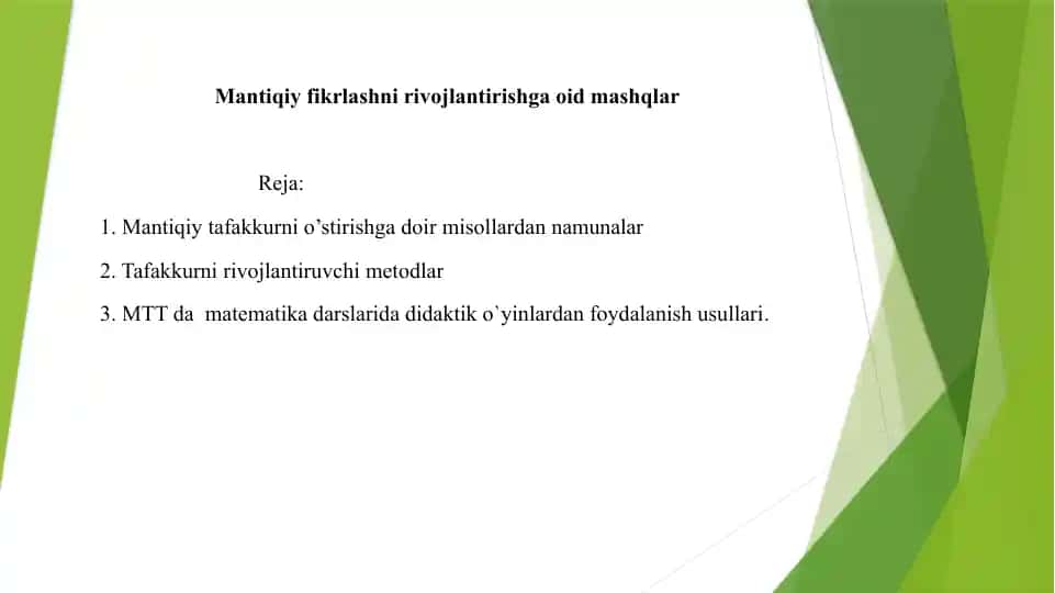 Mantiqiy fikrlashni rivojlantirishga oidmashqlar
