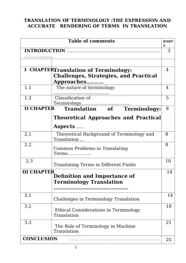 TRANSLATION OF TERMINOLOGY :THE EXPRESSION AND ACCURATE RENDERING OF TERMS IN TRANSLATION