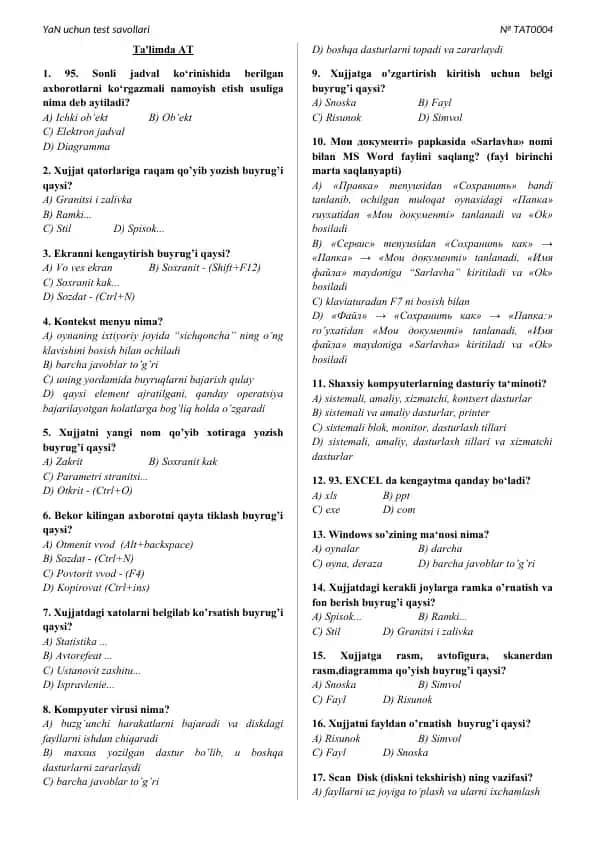 Test savollari