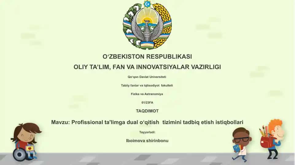 Profissional ta'limga dual oʻqitish tizimini tadbiq etish istiqbollari