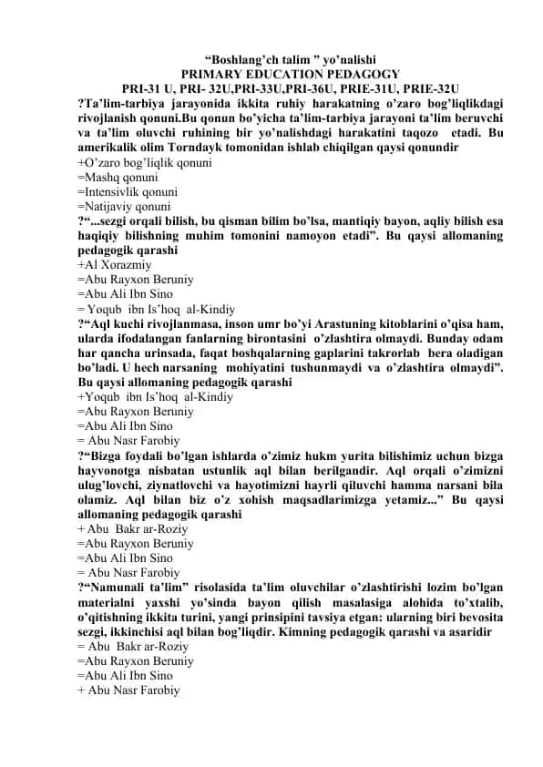 Boshlang'ich talim yo'nalishi