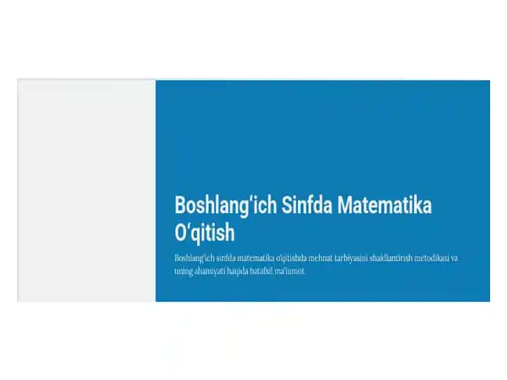 Boshlang‘ich Sinfda Matematika o'qitish