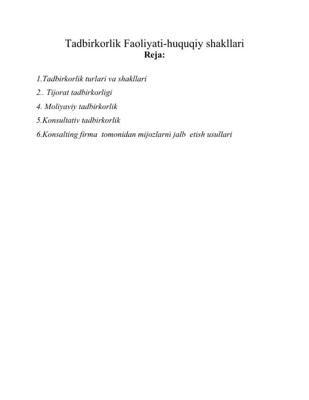 Tadbirkorlik Faoliyati-huquqiy shakllari