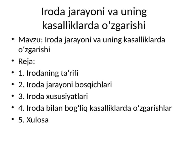 Iroda jarayoni va uning kasalliklarda o‘zgarishi