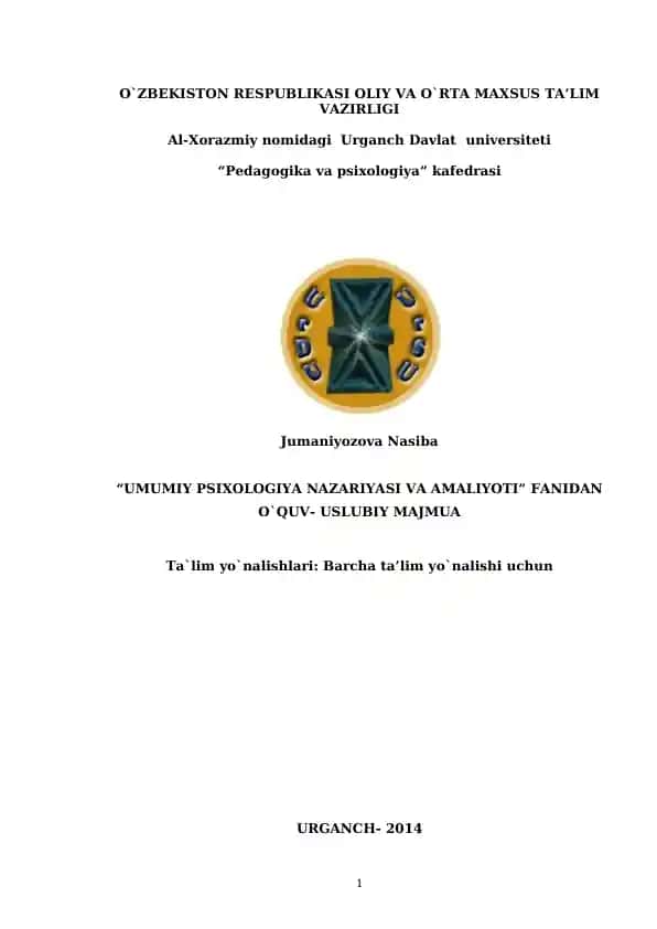 Umumiy Psixologiya Nazariyasi va Amaliyoti