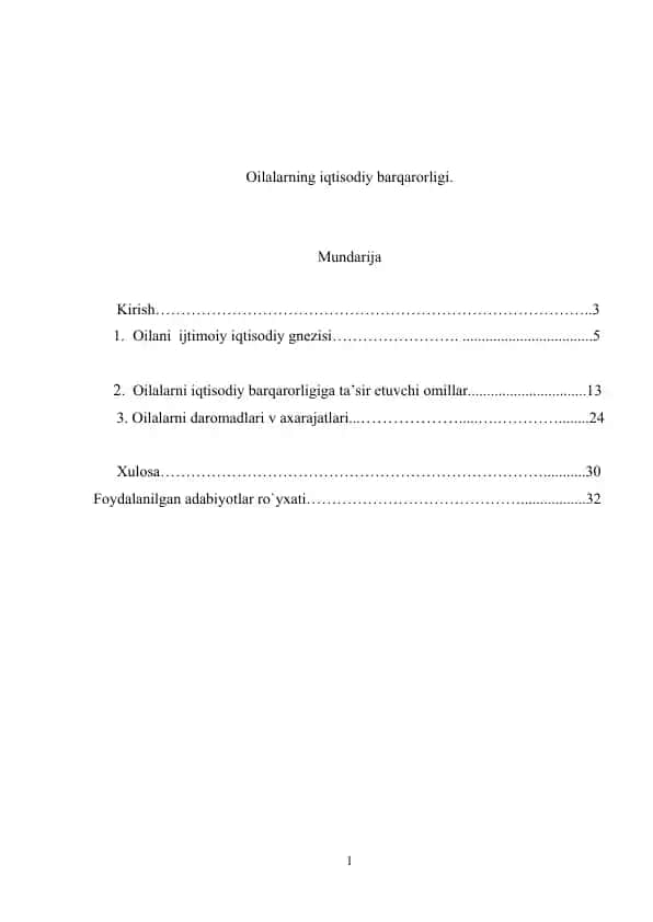 Oilalarning iqtisodiy barqarorligi