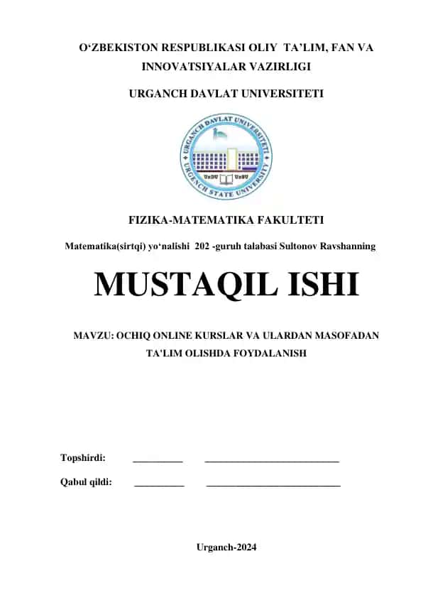 OCHIQ ONLINE KURSLAR VA ULARDAN MASOFADAN TA'LIM OLISHDA FOYDALANISH
