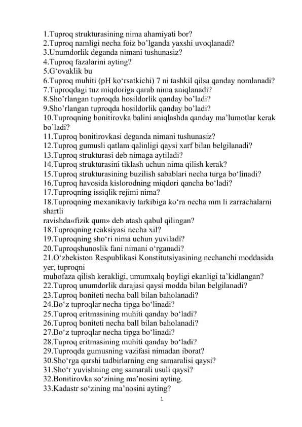 Tuproq va unumdorlik