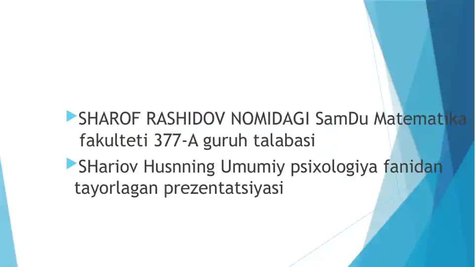 Shariov Husnning Umumiy psixologiyasi