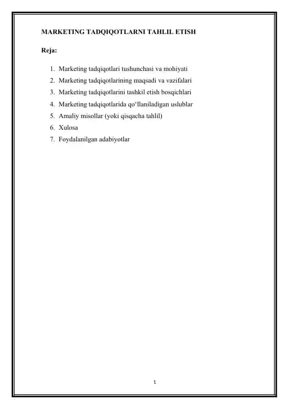 Marketing Tadqiqotlarni Tahlil Etish