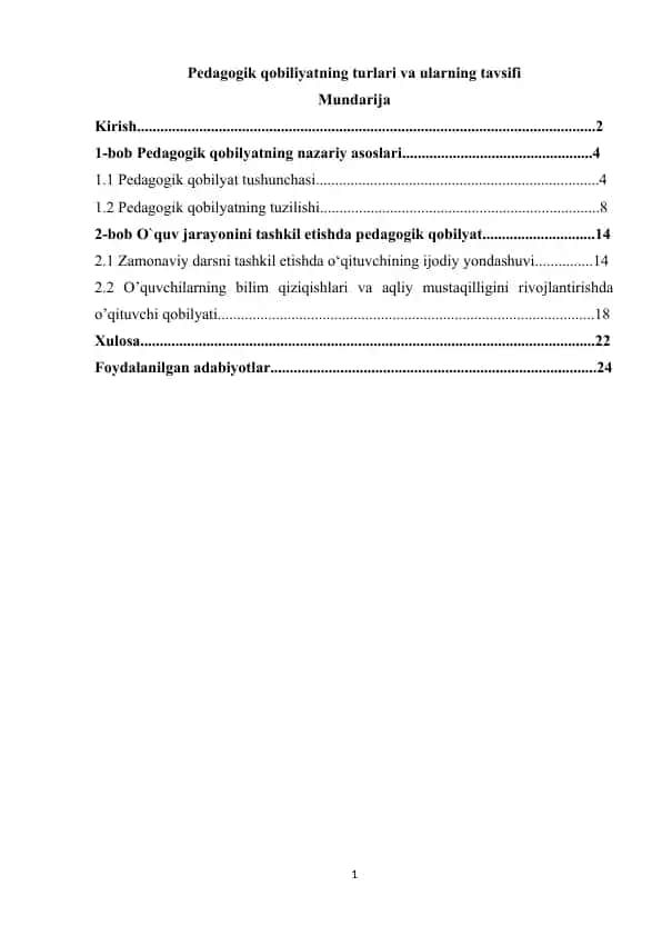 Pedagogik qobiliyatning turlari va ularning tavsifi