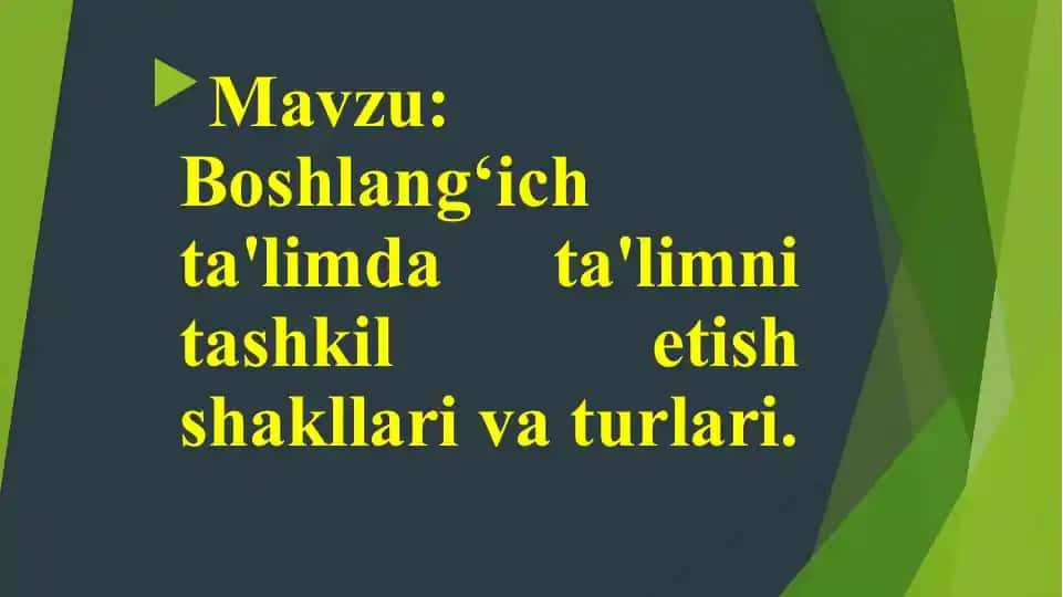 Boshlang‘ich ta'limda ta'limni tashkil etish shakllari va turlari