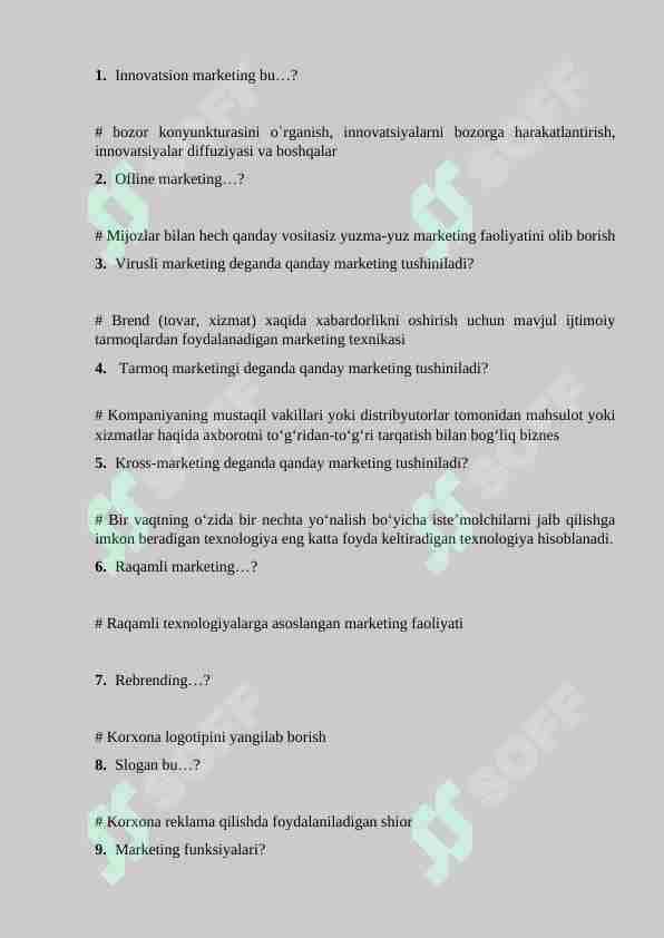 innovatsion tadbirkorlik fanidan 100 ta savolga javob