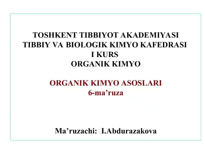 Organik Kimyo Ma'ruzasi