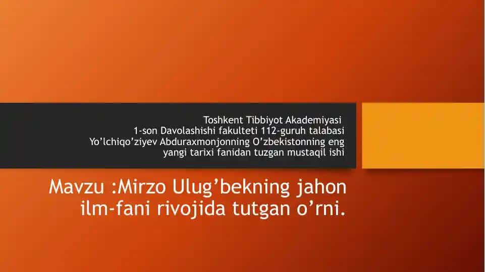 Mirzo Ulug'bek tarixi