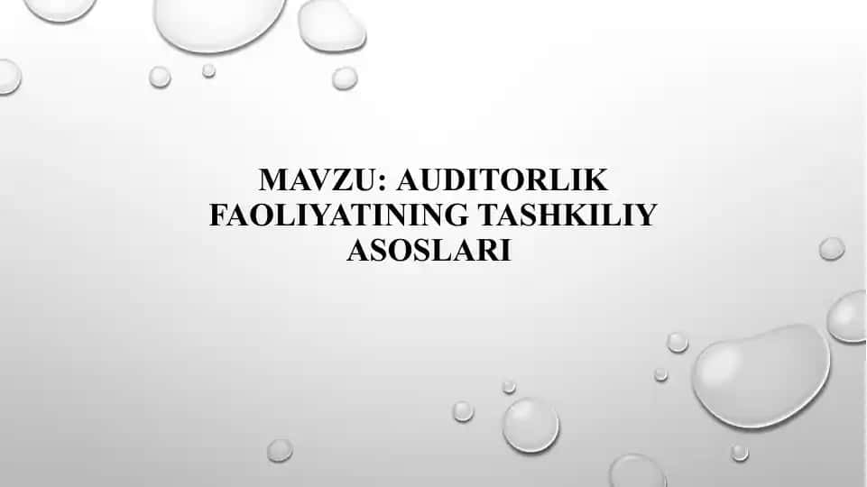Auditorlik faoliyatining tashkiliya asoslari