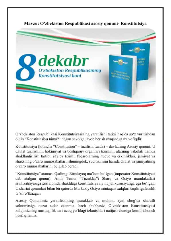 O'zbekiston Respublikasi Konstitutsiyasi