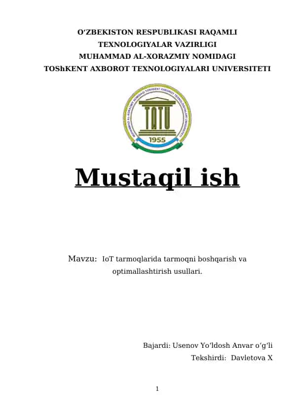 IoT tarmoqlarida tarmoqni boshqarish va optimallashtirish usullari