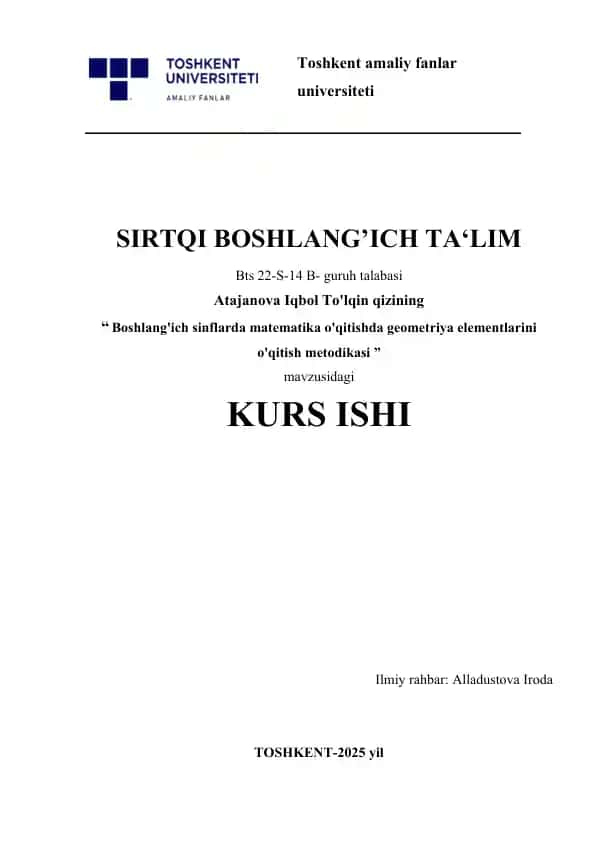 "Boshlang'ich sinflarda geometriya elementlarini o'qitish metodikasi"