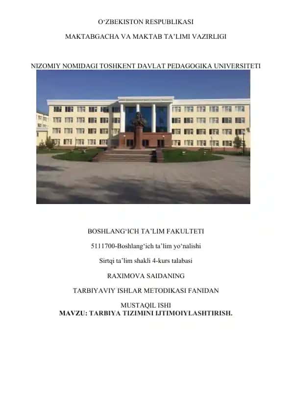 Tarbiya tizimini ijtimoiylashtirish