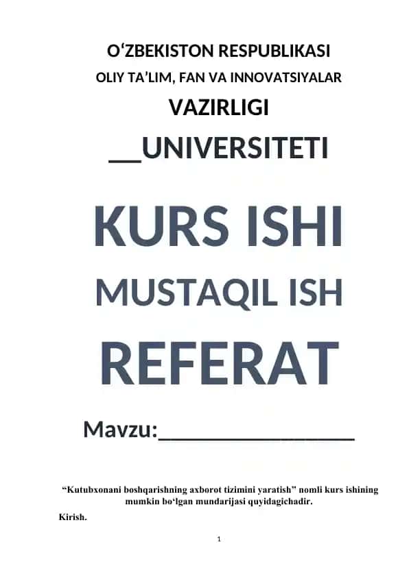 Kutubxonani boshqarishning axborot tizimini yaratish kurs ishi