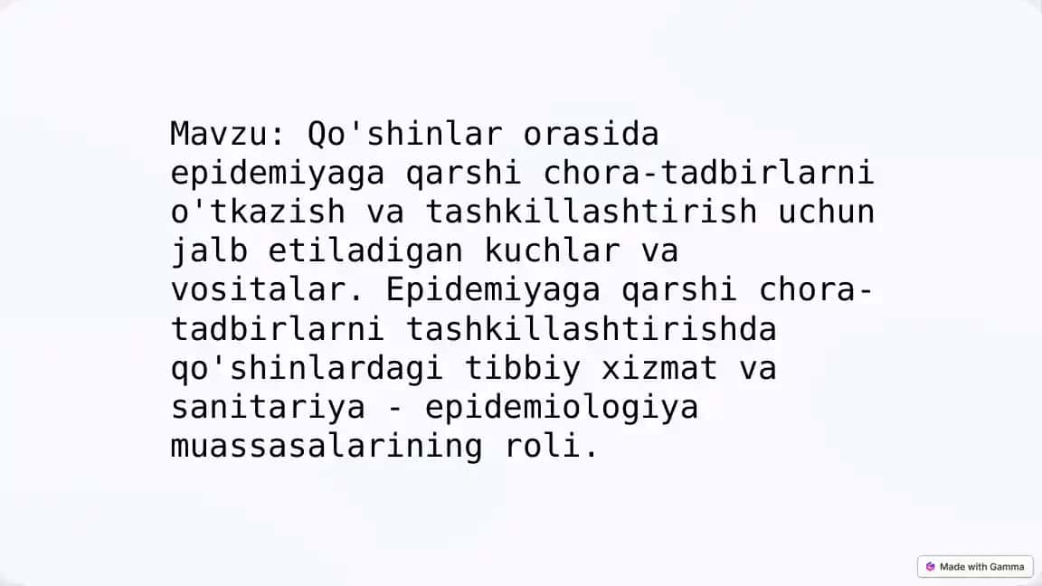 Qo'shinlarda Epidemiyaga Qarshi Chora-Tadbirlarni Tashkillashtirish
