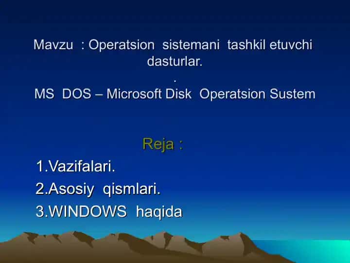 Operatsion Sistemani Tashkil Etuvchi Dasturlar