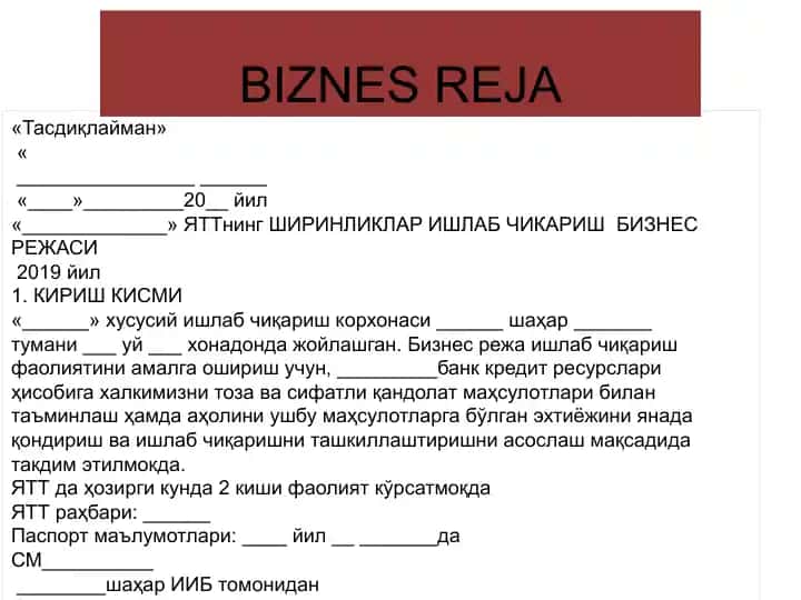"Тасдиқлайман" ("Business Reja")