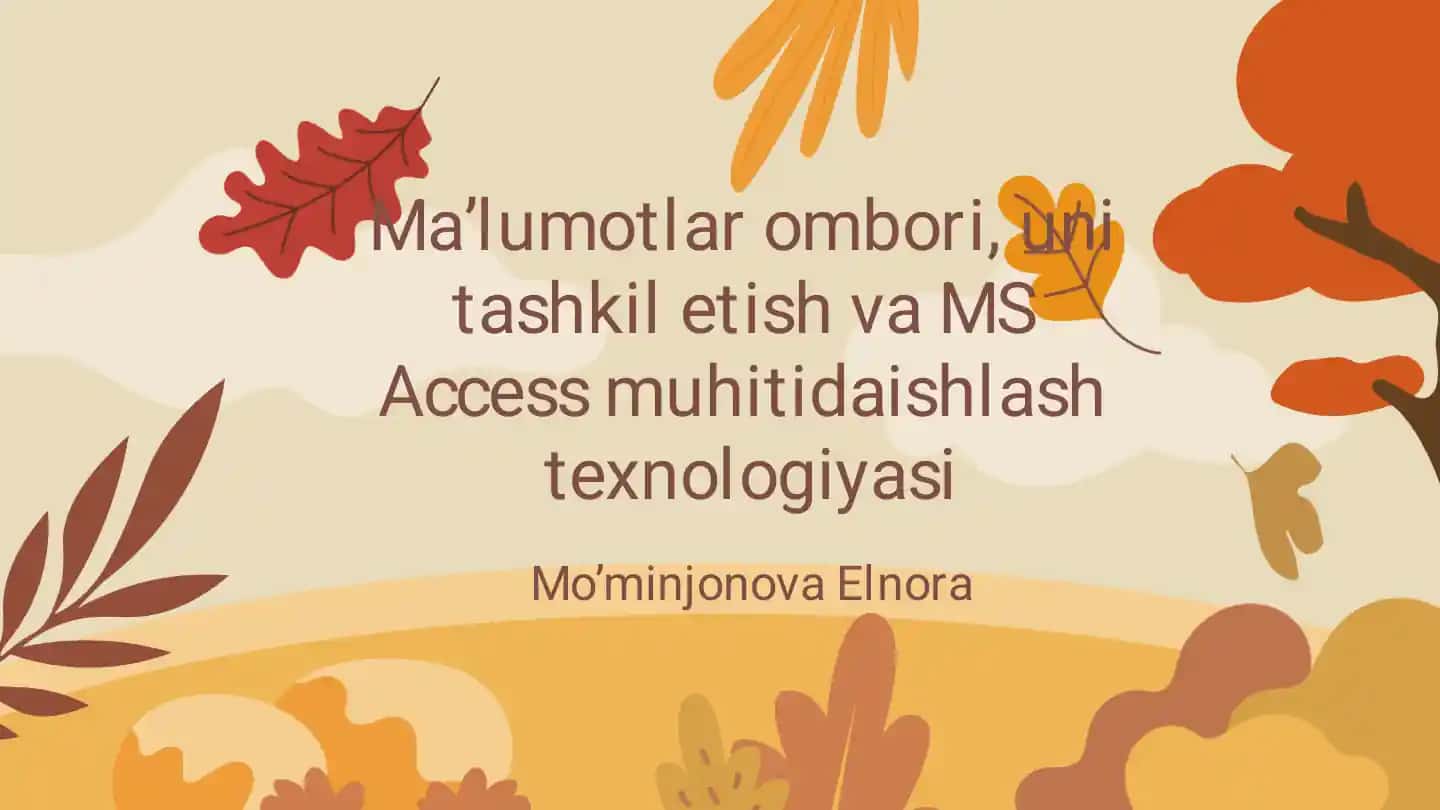 Ma'lumotlar Ombori va MS Access